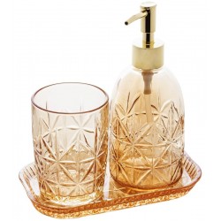 Kit 3 Peças Para Banheiro Paris Ambar e Dourado de Vidro Sodo-calcico